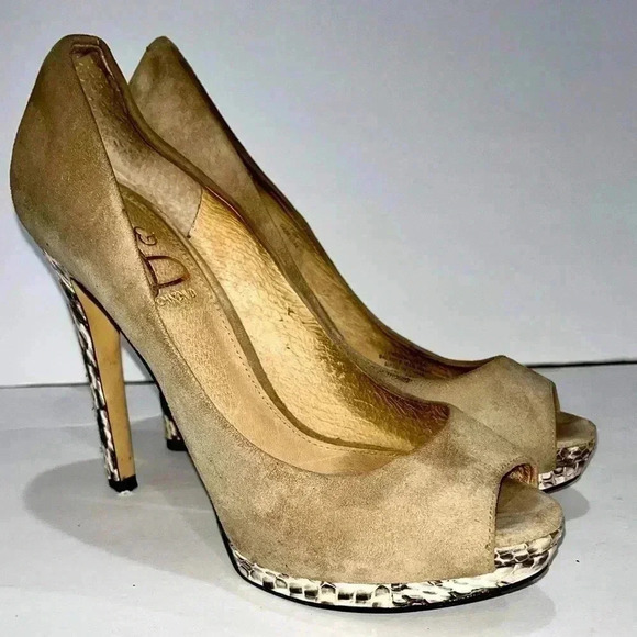 Joan and David Dadelsa peep toe suede and snake heel shoes Italian made - Picture 1 of 9